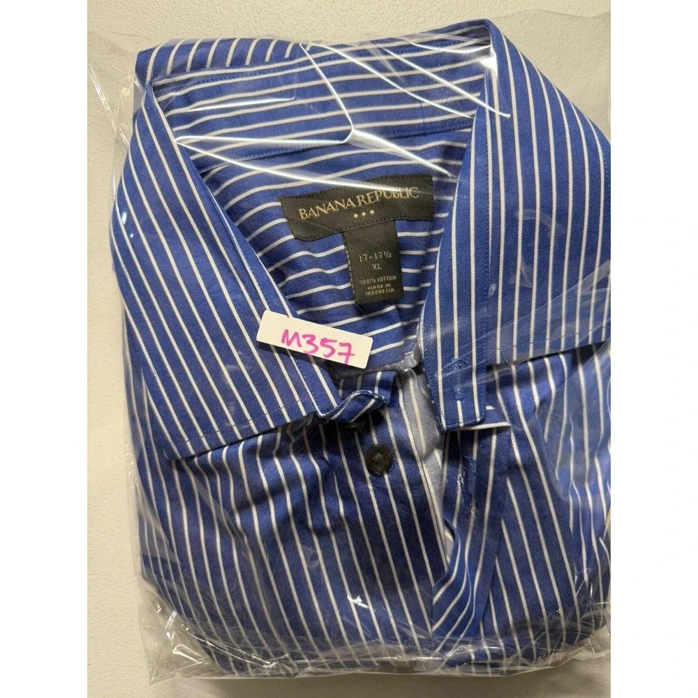 Mens XL‎ Striped Dress Shirt Blue White Banana Republic Long Sleeve Cotton